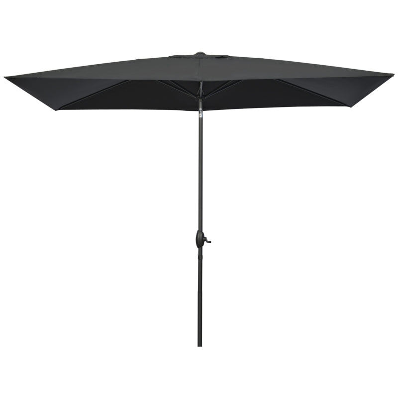 Black Rectangular Garden Parasol Umbrella, 2x3m, Crank Tilt, Aluminium Pole