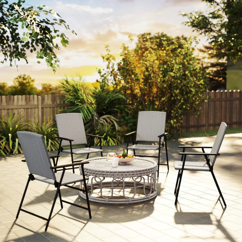 Set of Four Grey Folding Rattan Seat Chairs - Outdoor Patio Furniture