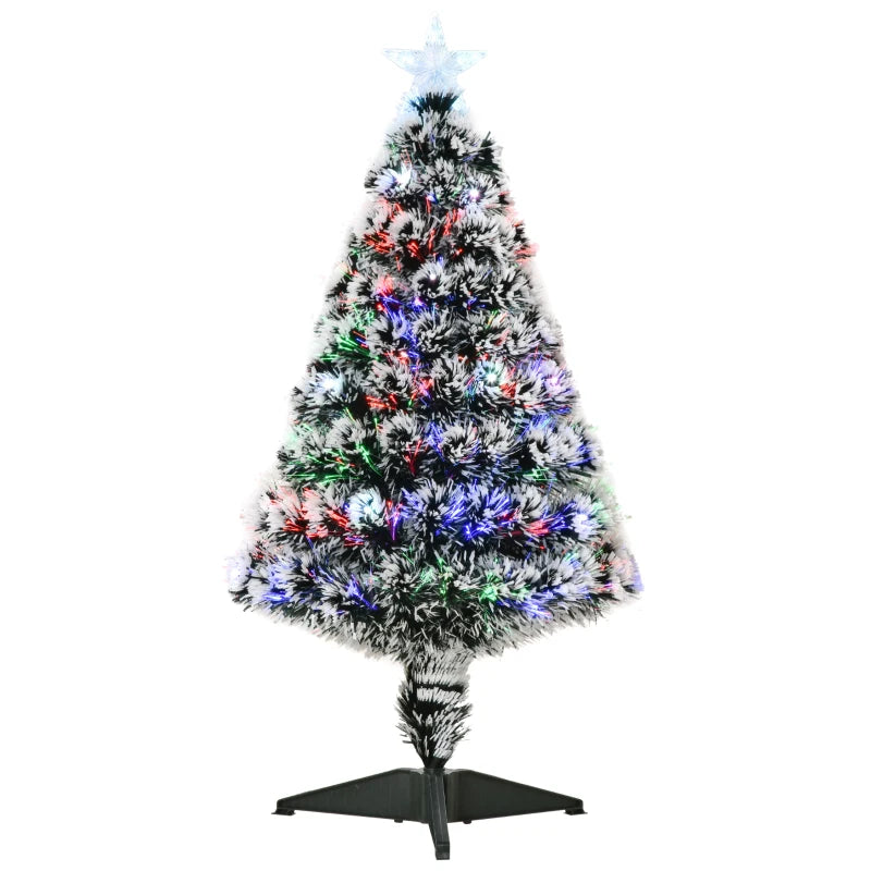 3ft Prelit Artificial Christmas Tree - Snowy Green & White Xmas Tree with Colorful LED Fiber Optic Lights