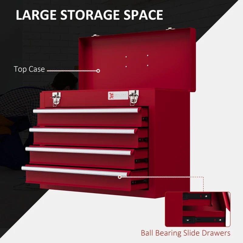 Red Lockable Metal Tool Chest with 4 Drawers