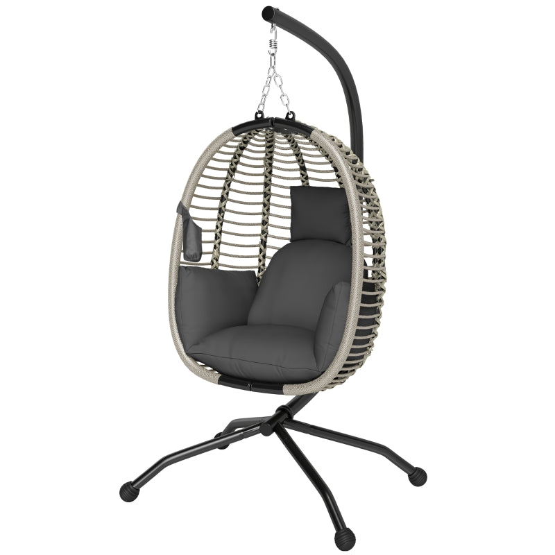 Outdoor Swing Chair - Dark Grey, Thick Padded Cushion, Foldable Metal Stand, Cup Holder, Indoor & Outdoor Use