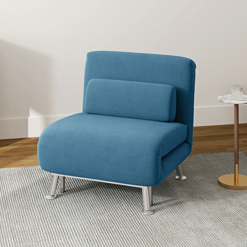 Velvet-Feel Sleeper Chair in Blue - Stylish and Comfortable Multi-Functional Seating Solution