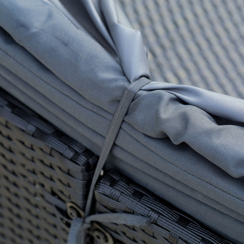 Black Rattan Outdoor Daybed Set with Canopy & Coffee Table