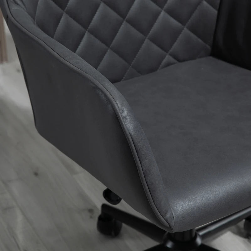 Vinsetto Grey Office Desk Chair - Leather-Feel Swivel Computer Chair with Rolling Wheels & Adjustable Height for Home