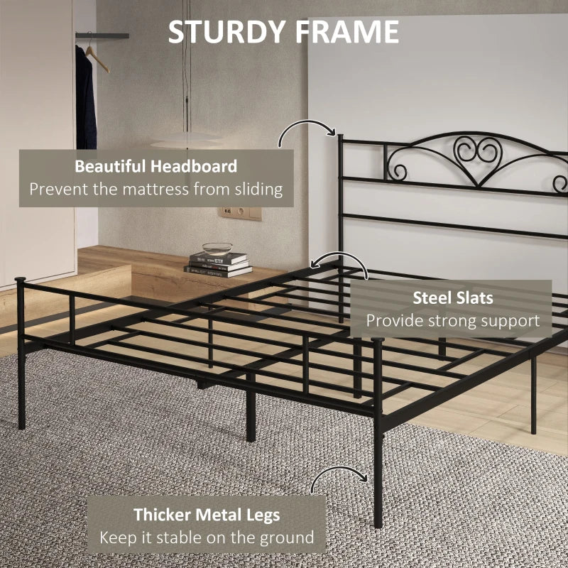 King Size Metal Bed Frame with Headboard & Footboard - 5ft4 Bed Base with 31cm Under-Bed Storage for Bedroom