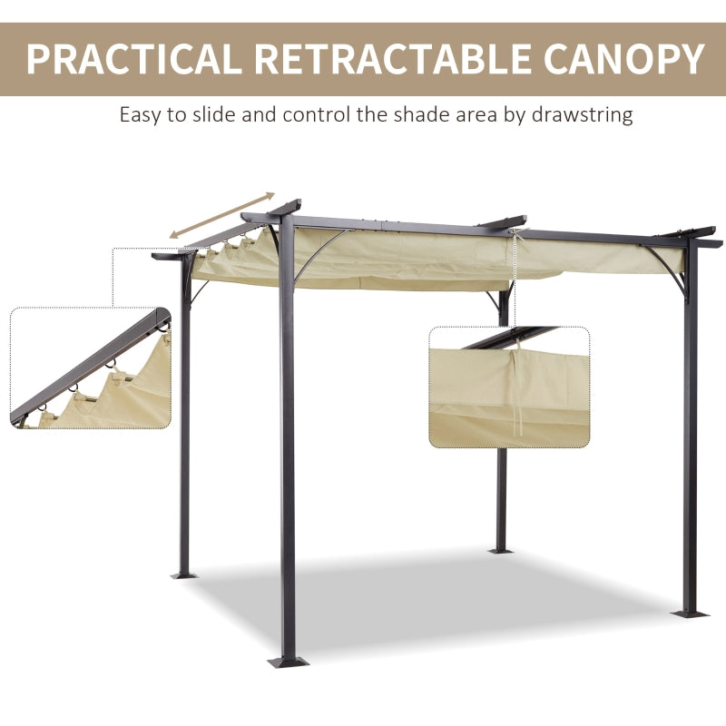 3m x 3m Beige Metal Pergola - Outdoor Garden Gazebo