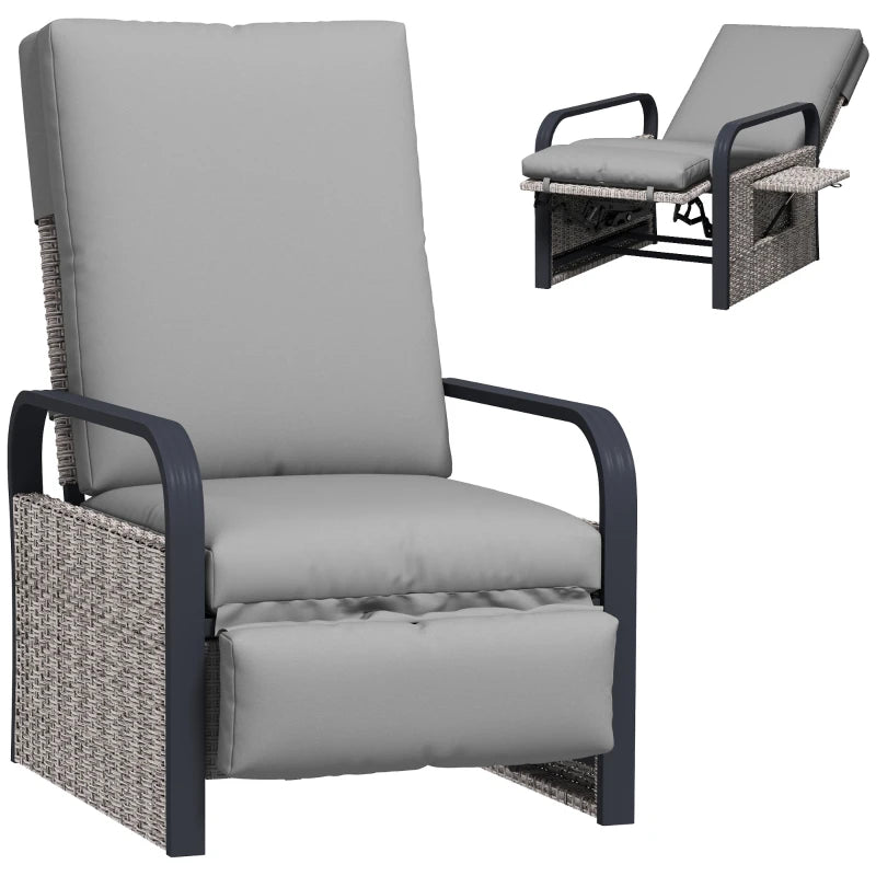 140° Reclining Rattan Armchair in Mixed Grey - Outdoor Patio Furniture for Comfort