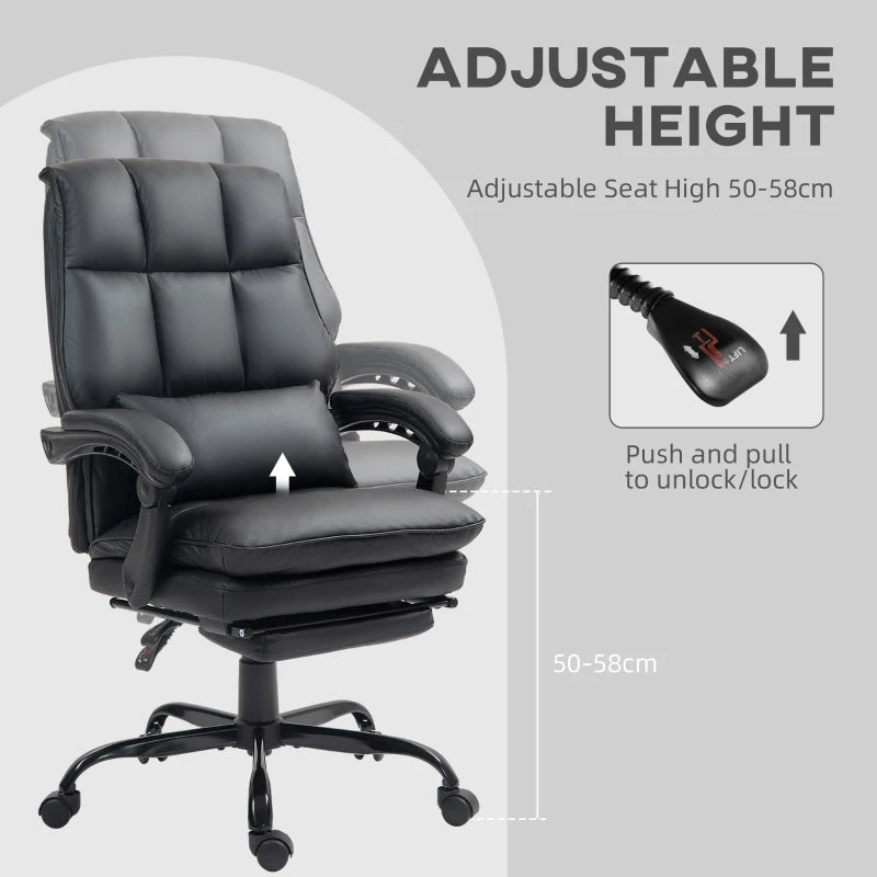 Ergonomic Faux Leather Reclining Office Chair with Footrest - Stylish Black Comfort for Home & Office Use