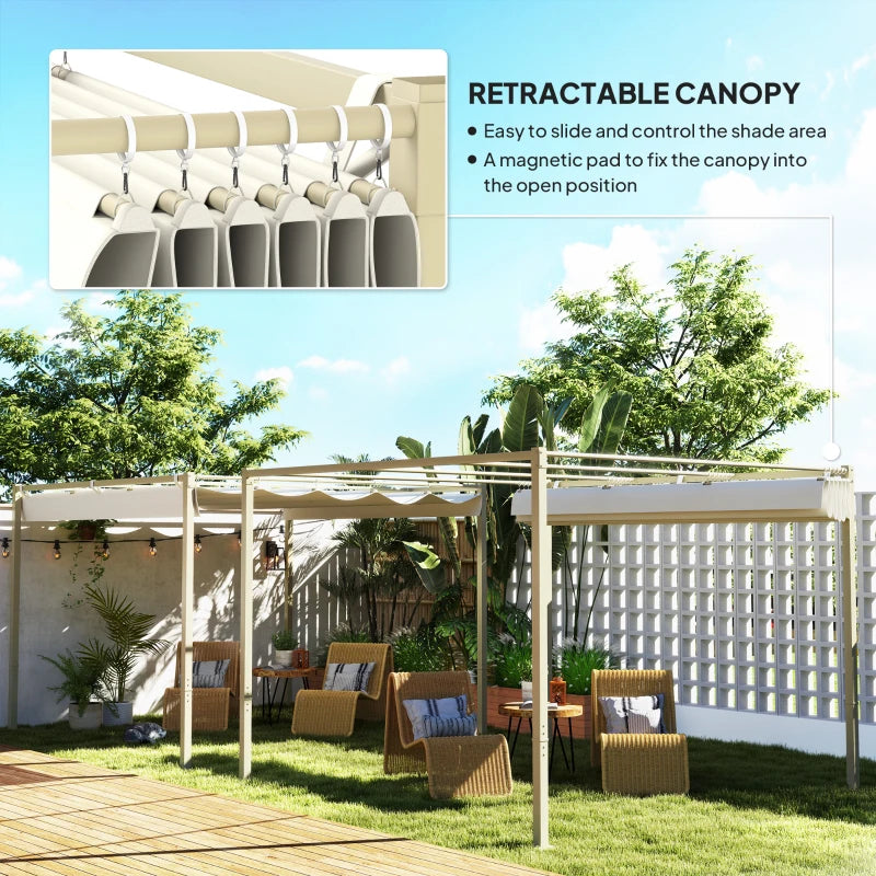 3x3m Retractable Pergola with Sun Shade Canopy, UPF30+, Khaki