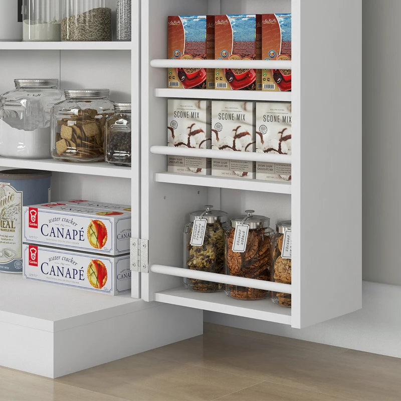 Freestanding Multi-Storage Kitchen Cupboard with Adjustable Shelves - Stylish White Organizer for Kitchen Storage Solutions