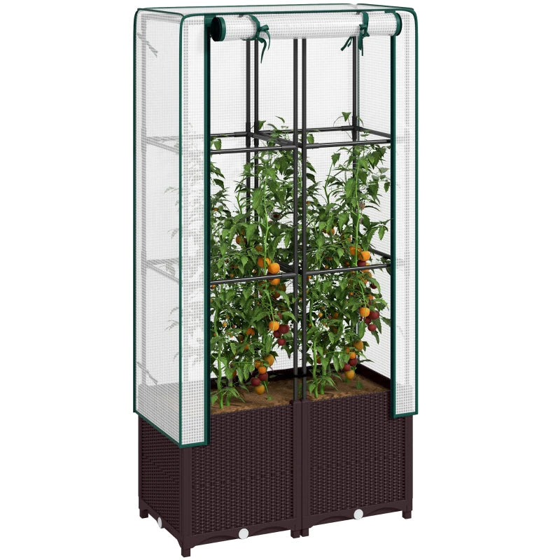 Raised Garden Bed with Trellis - 80 x 40 x 140 cm - Plastic Planter Box for Climbing Plants, Vegetables, and Flowers - Includes Drainage Holes and Drain Plugs