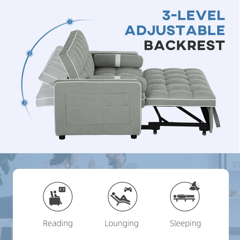 Light Grey Two-Seater Linen-Look Sofa Bed for Stylish Living Spaces