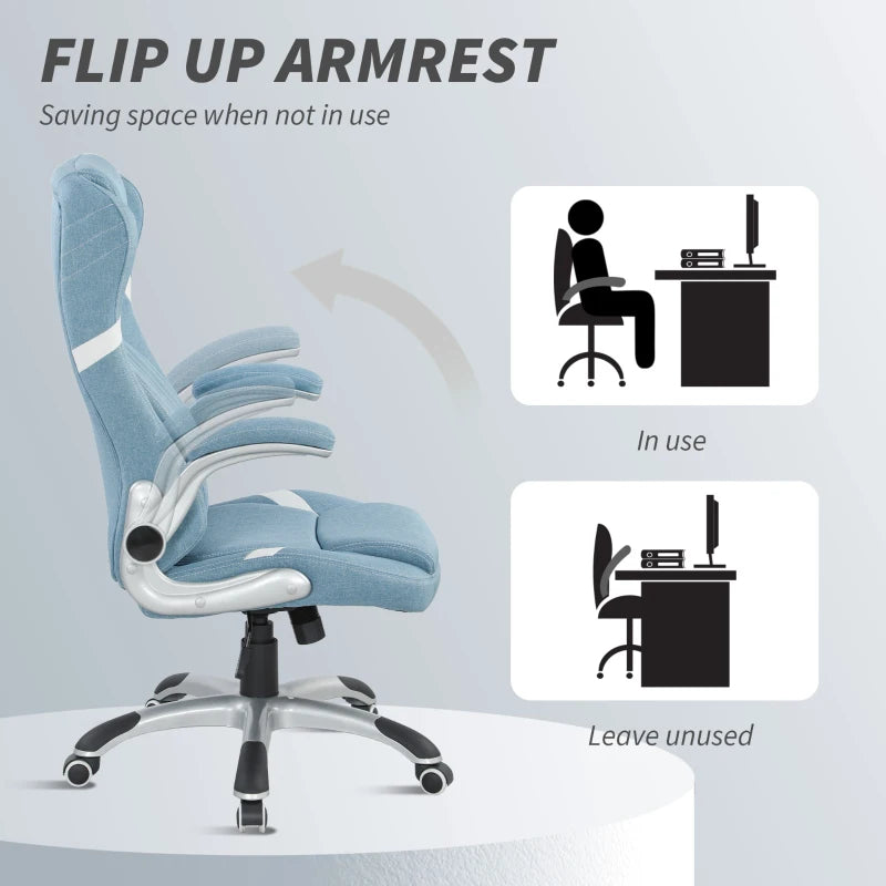 Vinsetto Adjustable Height Linen-Look Office Chair - Stylish Blue Ergonomic Design for Home & Office