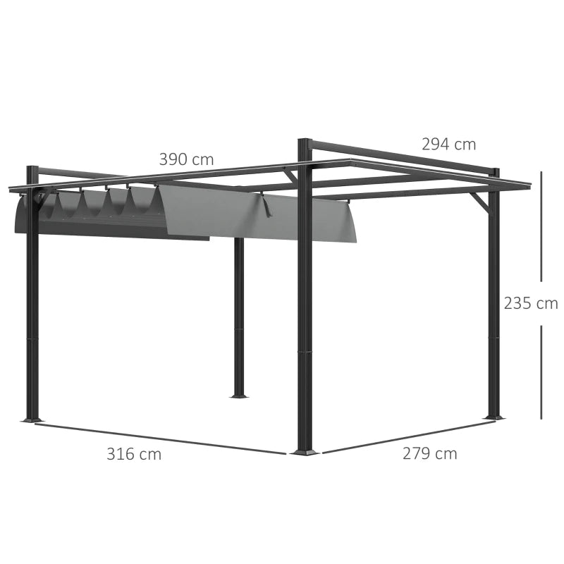 Dark Grey 3x4m Retractable Pergola Shelter for Grill, Patio, Deck