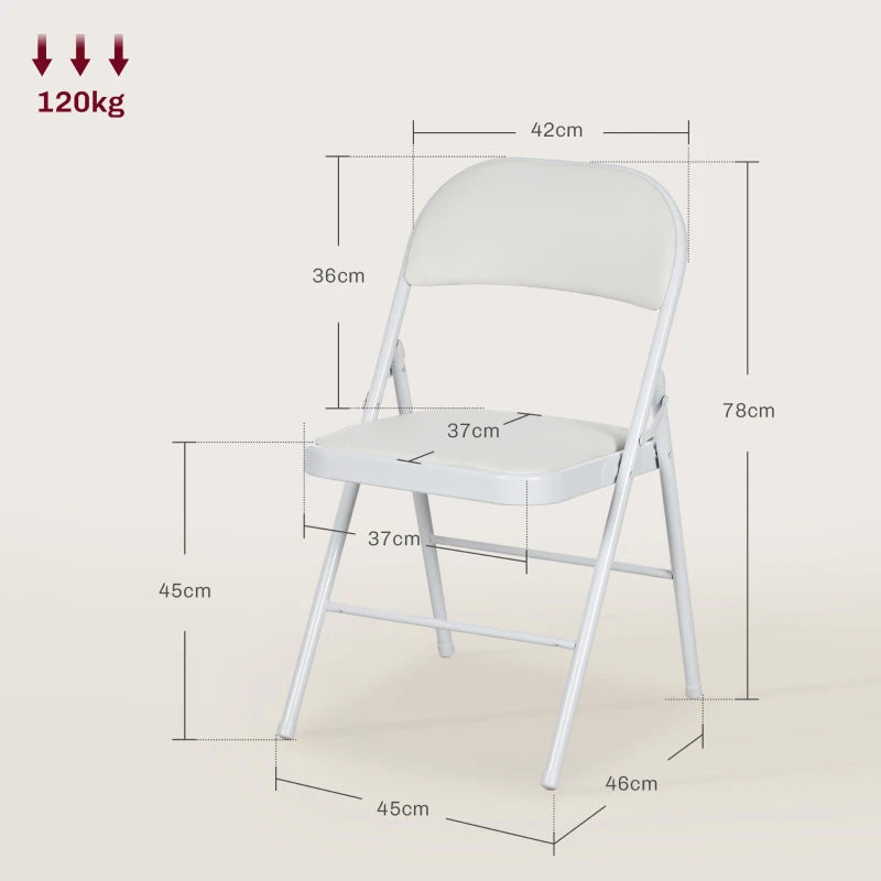 Set of 2 White Cushioned Folding Chairs - Portable, Lightweight, Ideal for Indoor & Outdoor Use, Comfortable Seating
