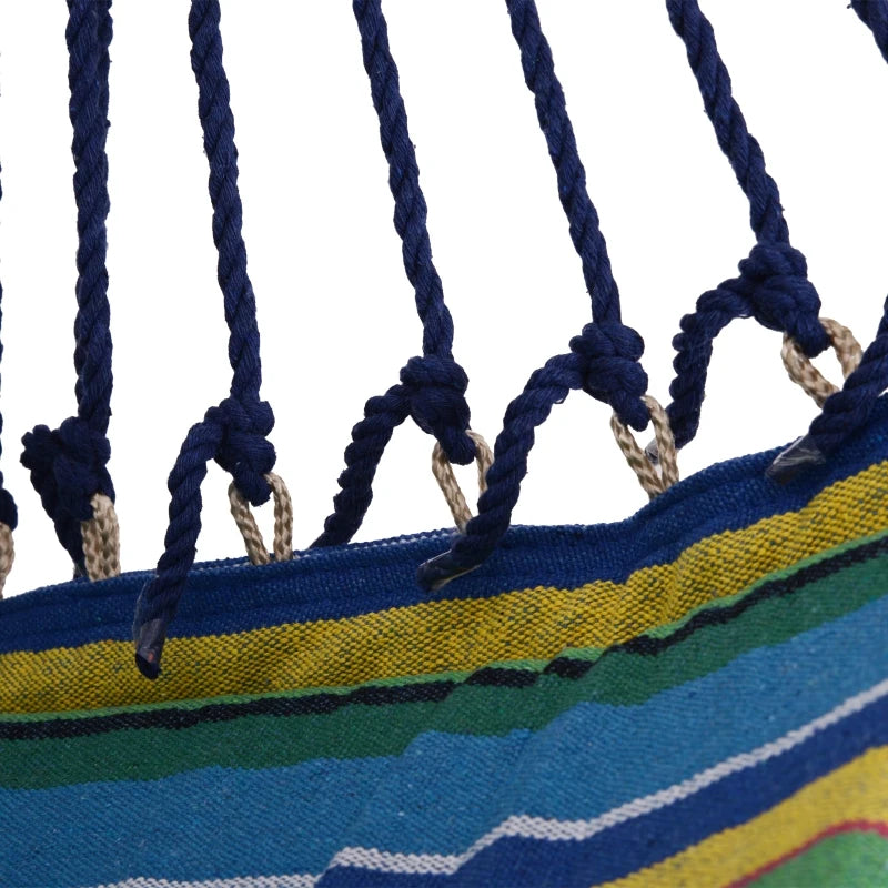 Blue Striped Outdoor Hanging Hammock Swing Chair with Footrest
