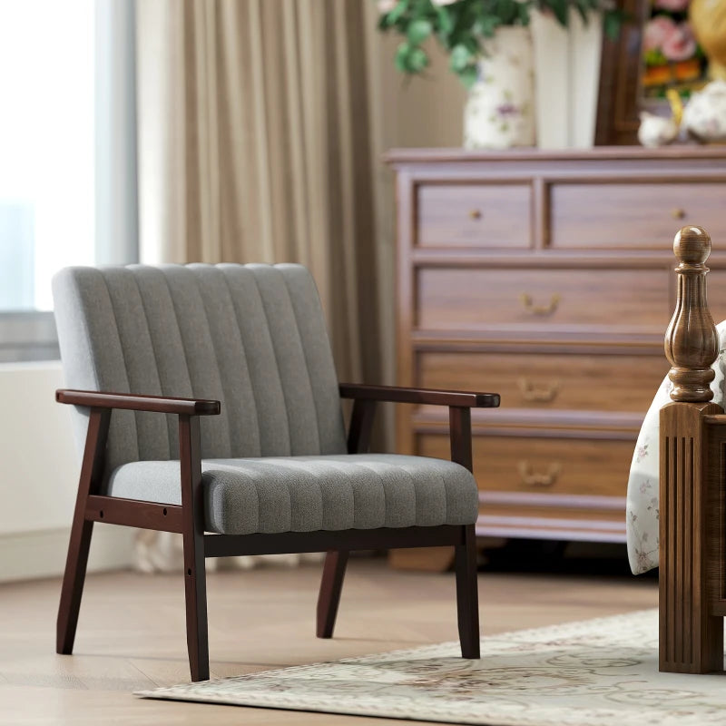 Mid Century Grey Accent Chair with Wooden Legs for Stylish Living Room Decor