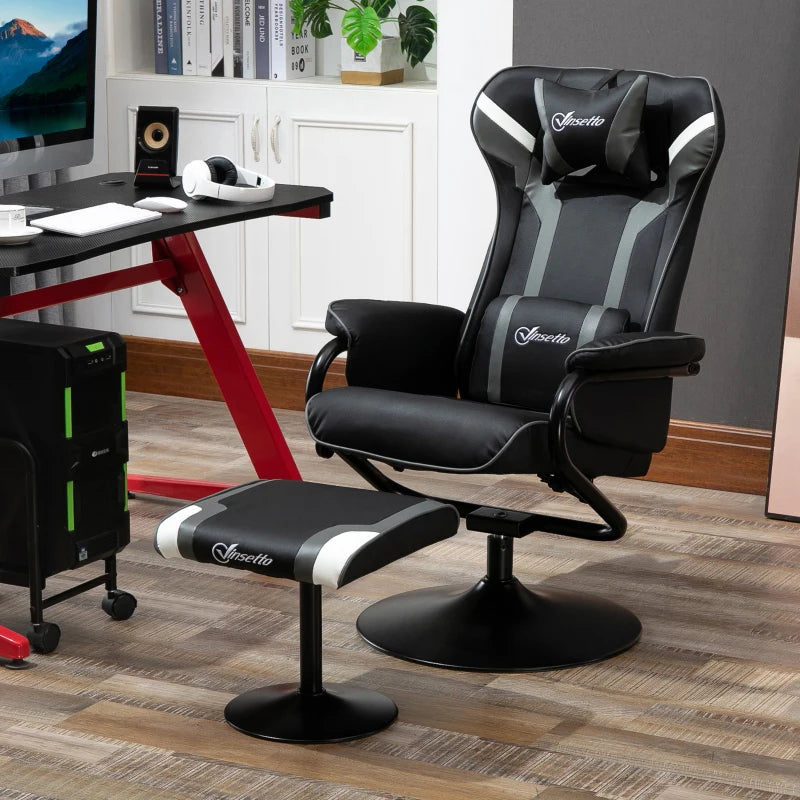 Vinsetto Grey Reclining Chair and Stool Set - Ergonomic Recliner with Headrest, Lumbar Support, Pedestal Base for Home Office