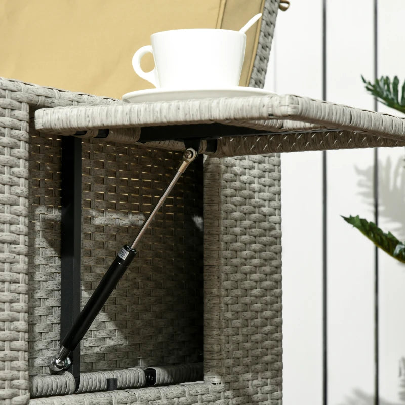 Beige 5PC Rattan Outdoor Sun Lounger Set with Storage Table