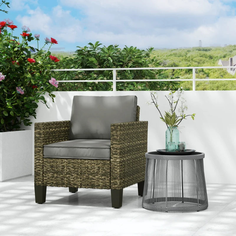 Single Rattan Armchair with Cushions - Mixed Grey - Stylish Outdoor Seating, Comfortable and Durable