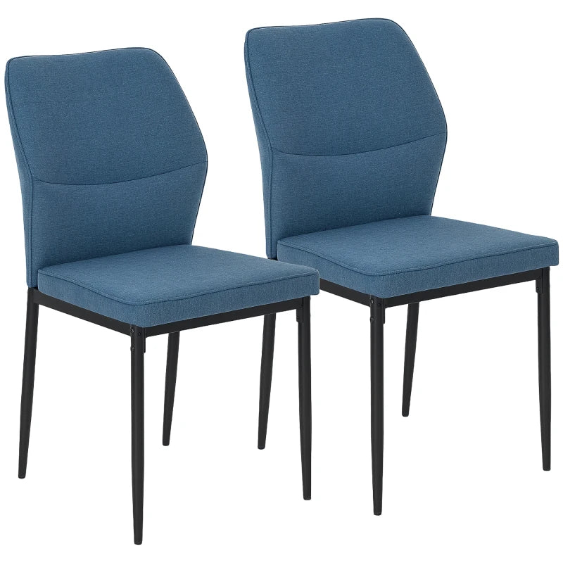 Set of 2 Velvet Dining Chairs - Modern Armless Upholstered Kitchen Chairs with Metal Legs, Curved Back, Padded Seat - Blue