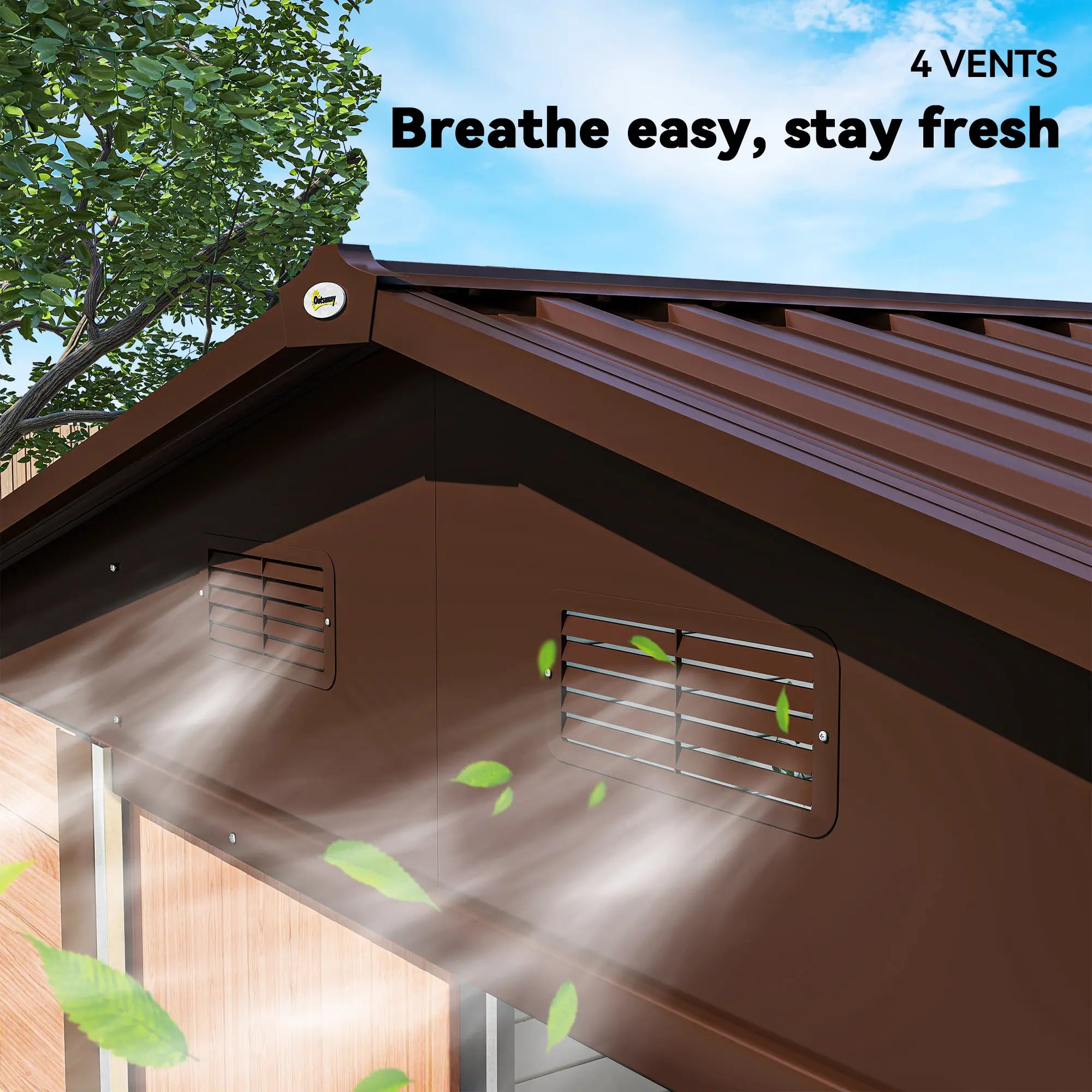 9ft x 6ft Galvanised Steel Shed - Brown Wood-Effect With Sliding Doors