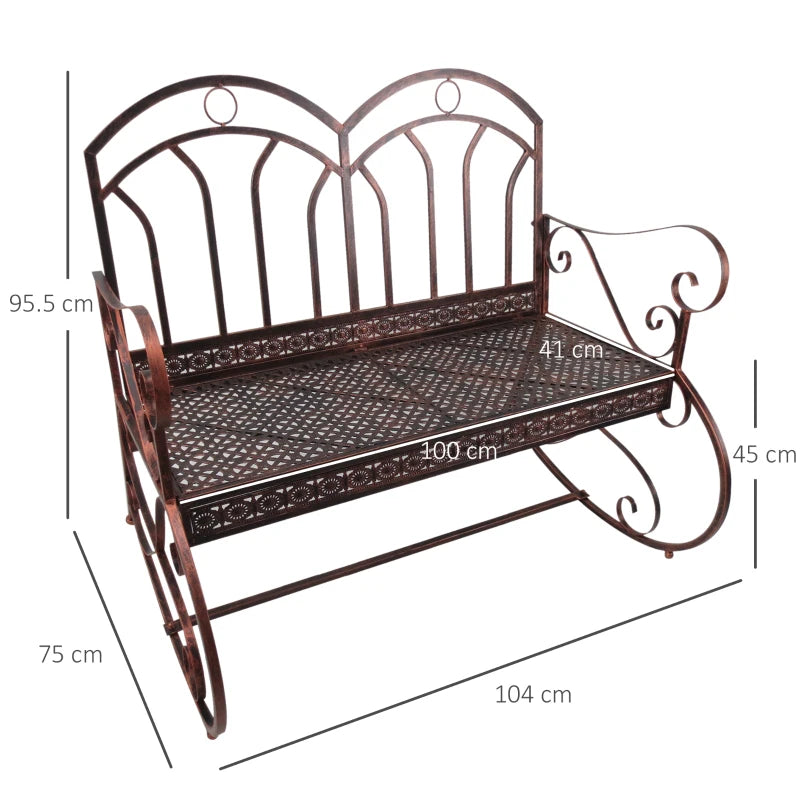 Bronze Red Iron Rocking Chair for Outdoor Use