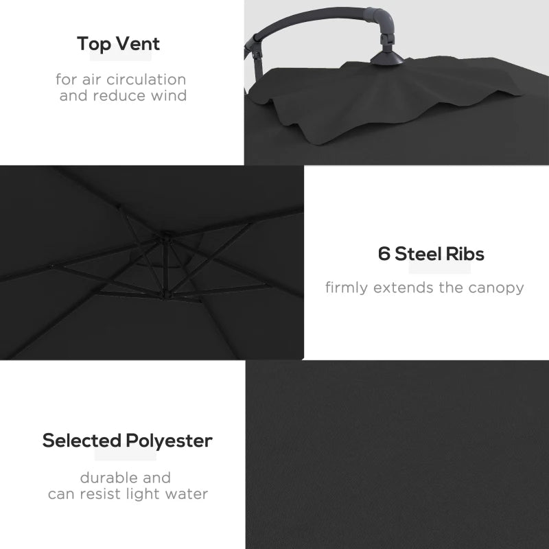 Black 3m Overhanging Cantilever Parasol with Cross Base