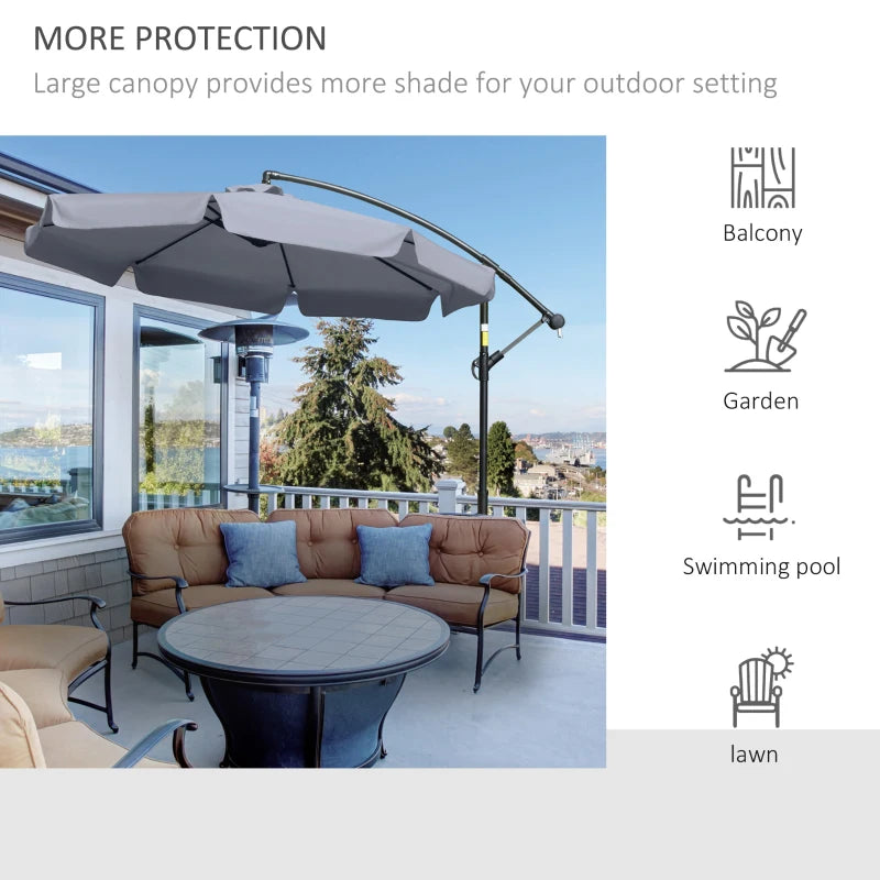 Dark Grey 2.7m Cantilever Garden Umbrella with Crank Handle and Cross Base