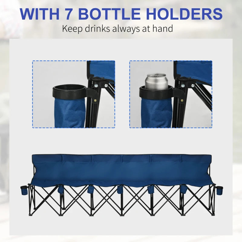 6 Seater Portable Folding Camping Chair with Cup Holder and Carry Bag Blue