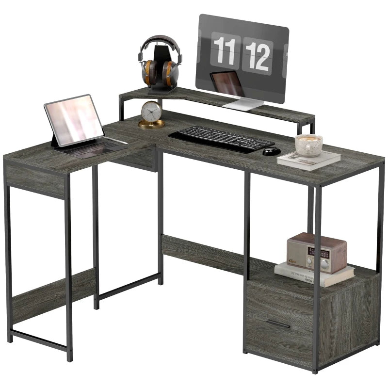 Industrial 'L' Shaped Multi-Work Desk in Charcoal Grey - Modern Office Furniture for Home & Workspace