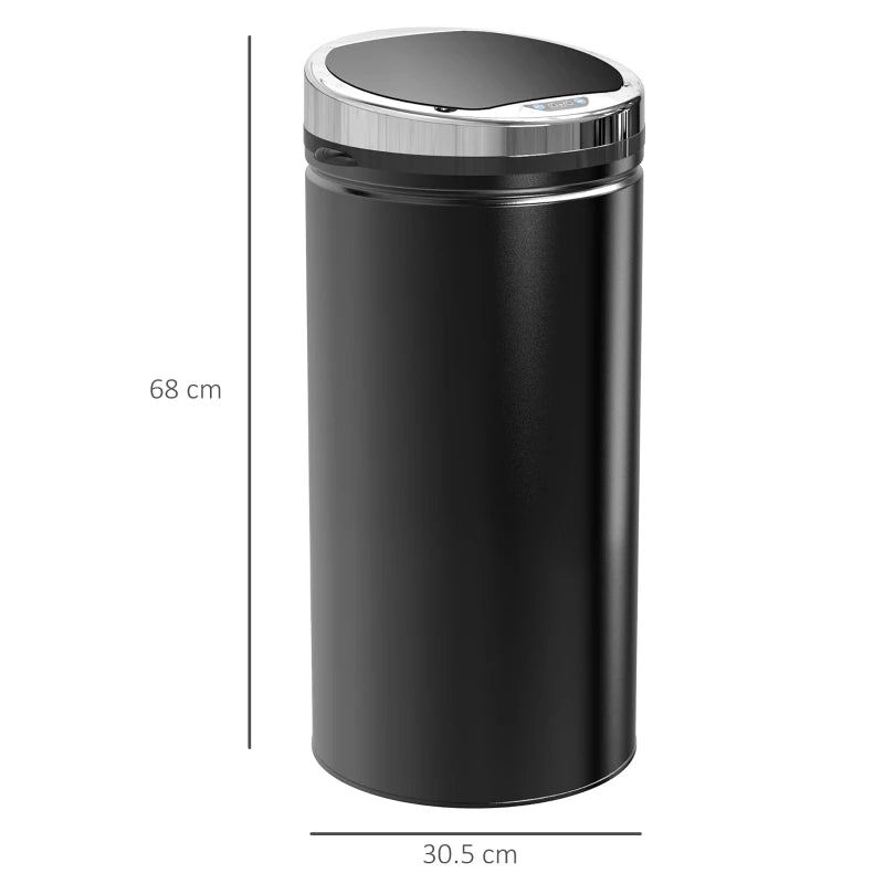42L Stainless Steel Sensor Bin - Automatic Touch Trash Can with Soft Close & Inner Bucket - Black Kitchen Dustbin