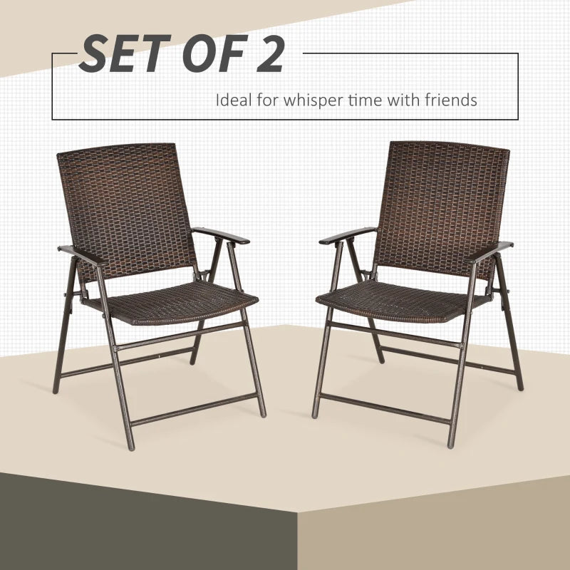 Set of 2 Brown Folding Rattan Chairs - Stylish Outdoor Seating for Patio, Garden, and Balcony