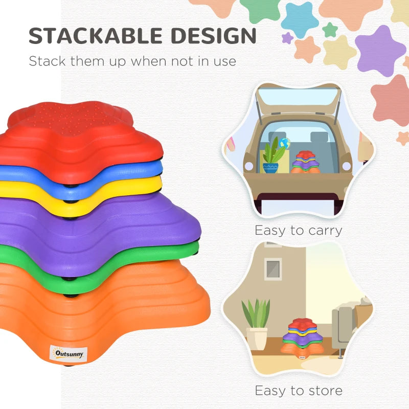 6-Piece Starfish Balance Stepping Stones for Kids - Non-Slip Obstacle Course & Stackable Sensory Toys for Ages 3-8
