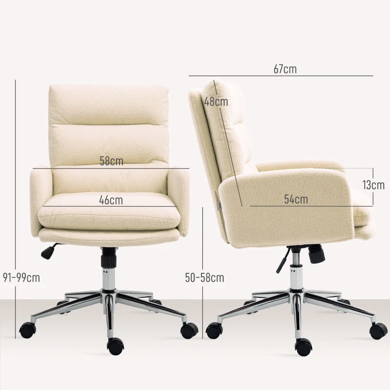 Cream White 91-99cm Sherpa Fleece Office Chair - Cozy Ergonomic Design for Home & Office Comfort