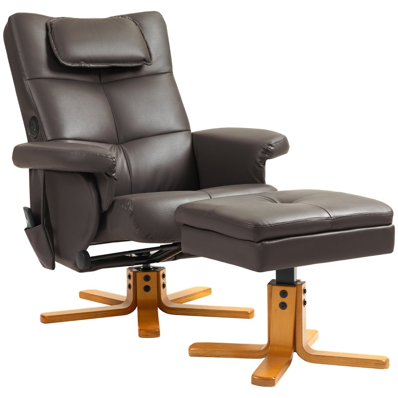 Brown Faux Leather Massage Recliner Chair with Storage Ottoman for Ultimate Comfort and Relaxation