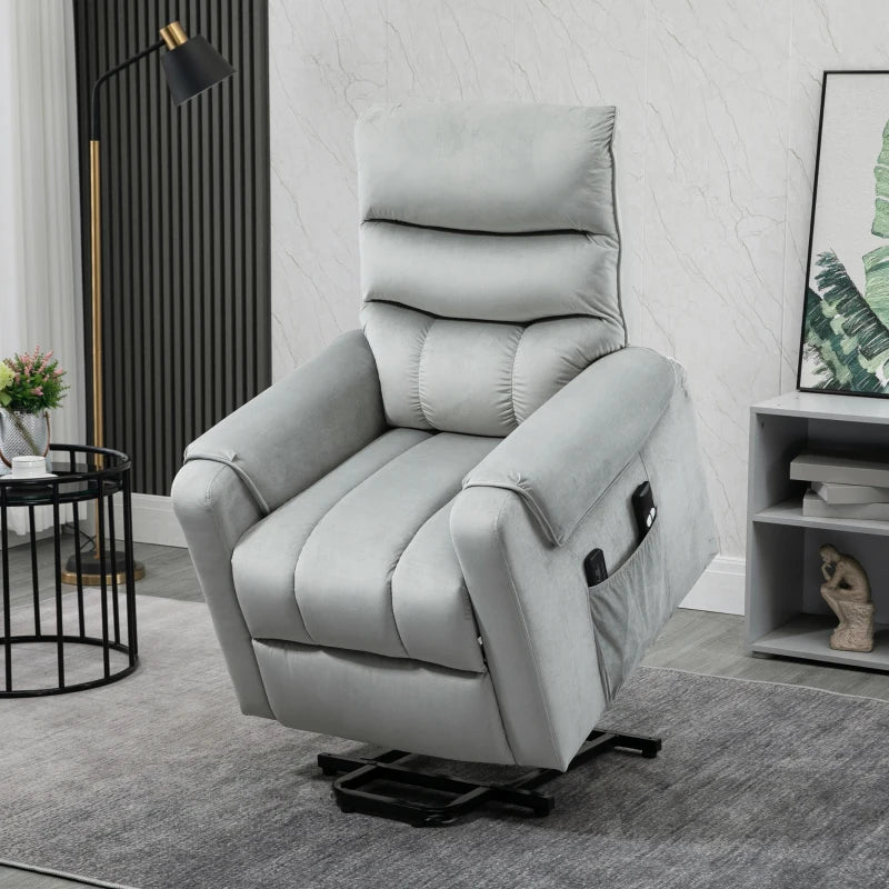 Electric Power Lift Recliner Chair with Vibration Massage, Remote Control and Side Pockets in Grey