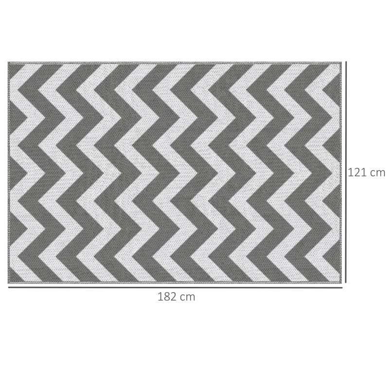 Reversible Outdoor Garden Rug 1.2 x 1.8m - Waterproof Grey and White Patio Carpet