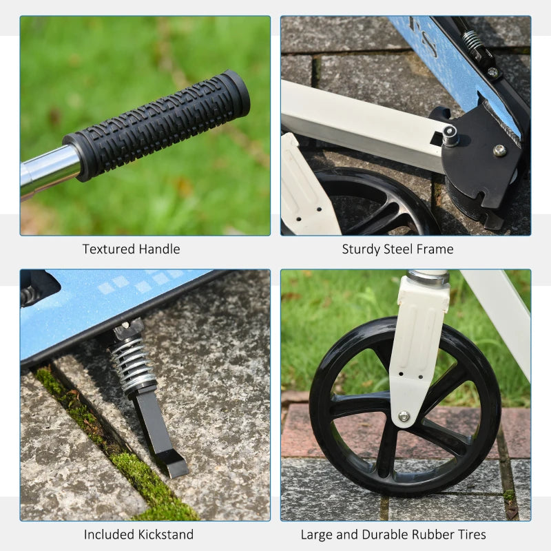 Folding Kids Kick Scooter - Blue Ride-On Toy for Boys and Girls, Adjustable Height, Lightweight and Portable