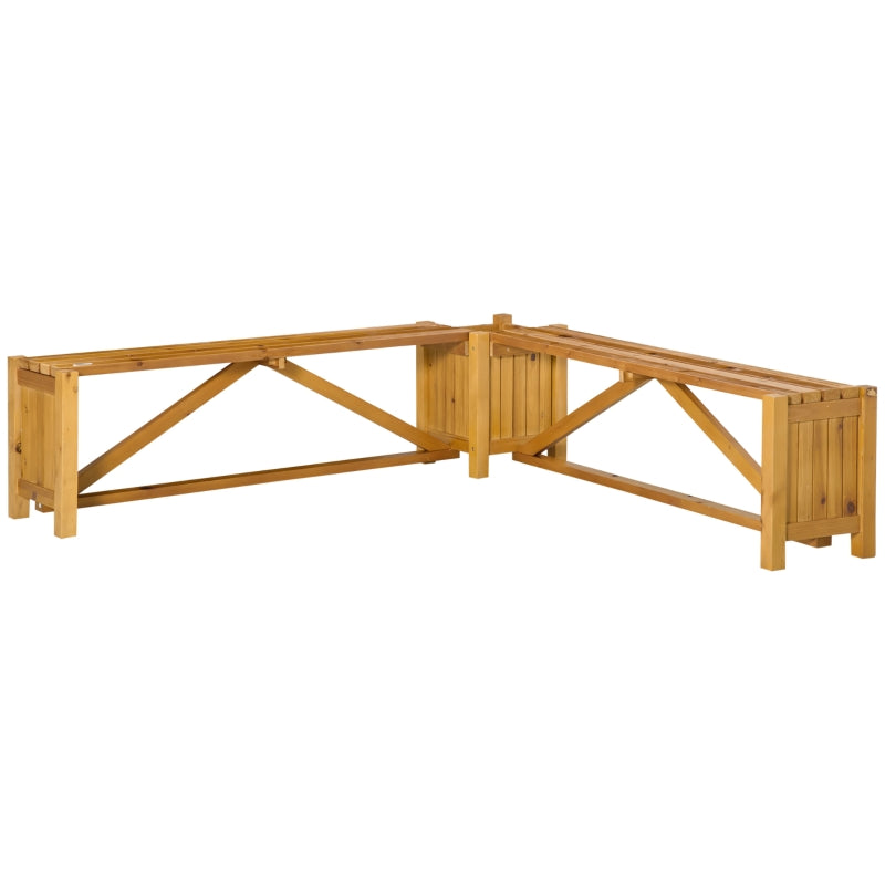 Brown Wooden Corner Bench with Planter Box