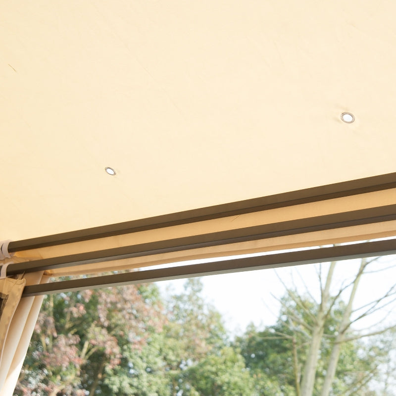 Beige 3m x 3m Hexagonal Gazebo With Curtains