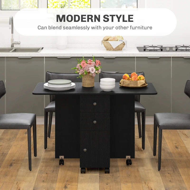 Multi-Storage Six-Person Drop Leaf Dining Table in Distressed Black Finish