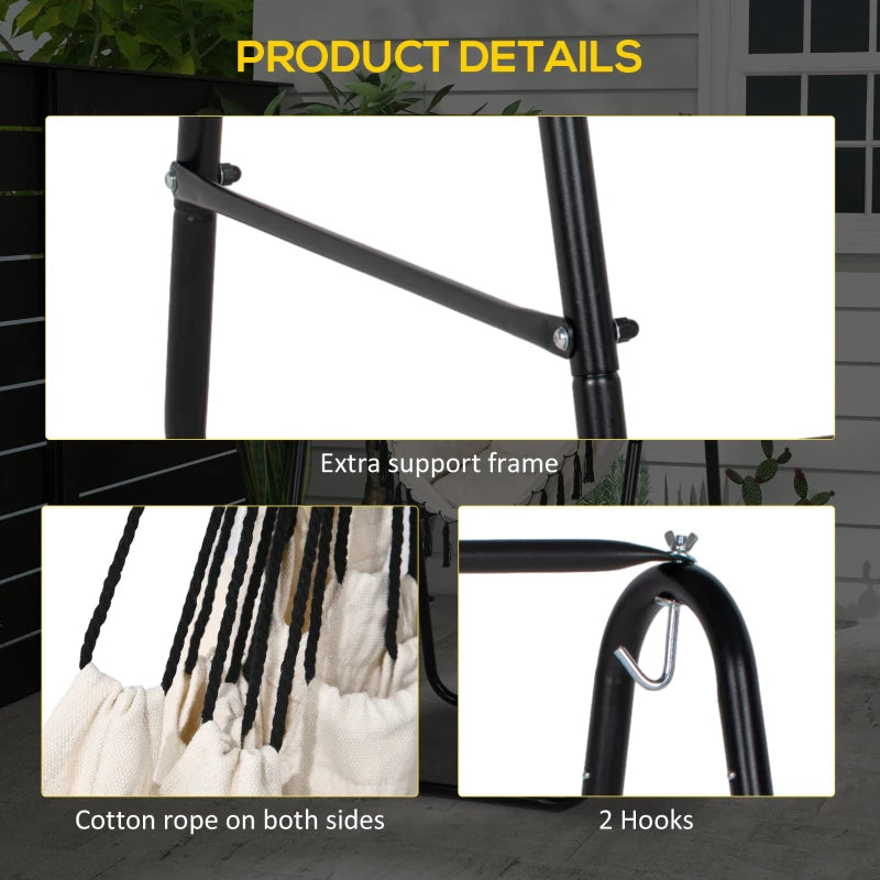 Cream White Hammock Swing Chair with Stand and Cushion