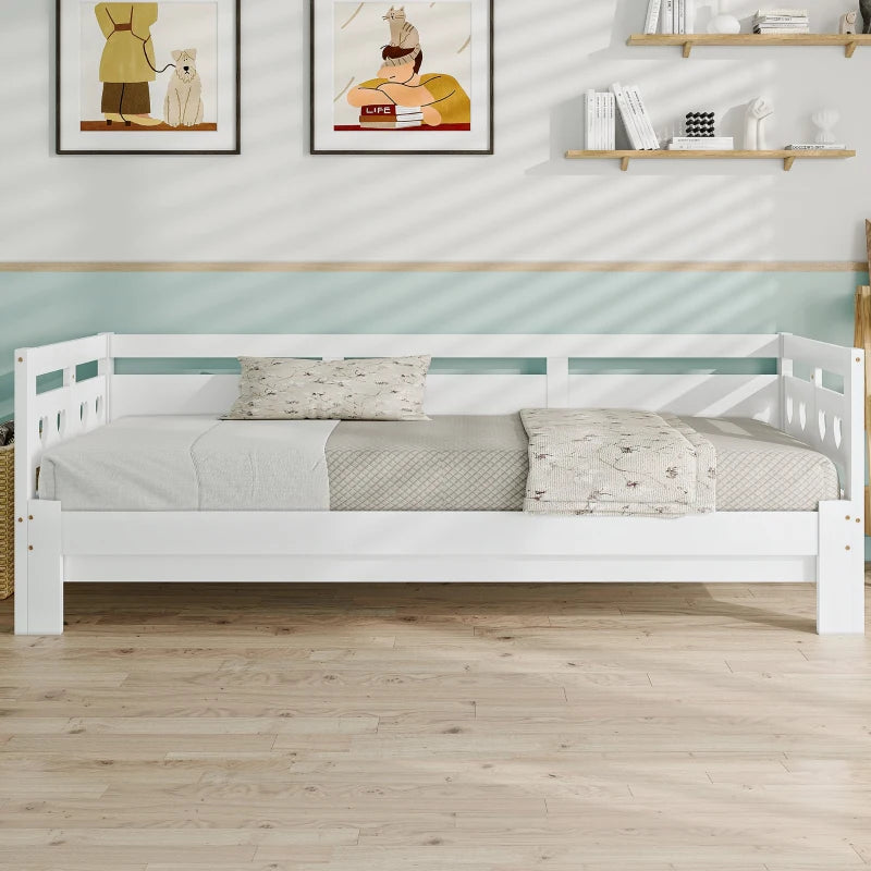 Heart-Shaped Wooden Daybed Frame with Trundle for Kids and Adults White Sofa Bed