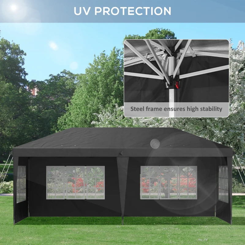 Black 3x6m Adjustable Pop Up Gazebo with Sidewalls & Storage Bag
