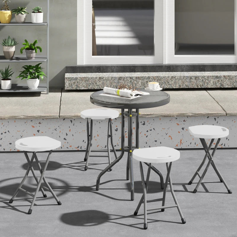 Set of Four White Folding Carry Stools - Compact and Lightweight Design