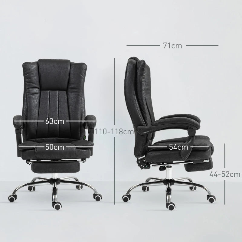 Vinsetto Microfibre Home Office Chair - Reclining Desk Chair with Armrests, Swivel Wheels & Footrest - Black