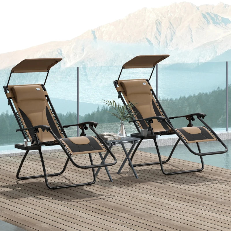 Zero Gravity Lounger Chair Set of 2 - Folding Reclining Patio Chairs with Shade Cover, Cup Holder, Soft Cushion and Headrest - Ideal for Poolside, Camping, and Coffee - Grey