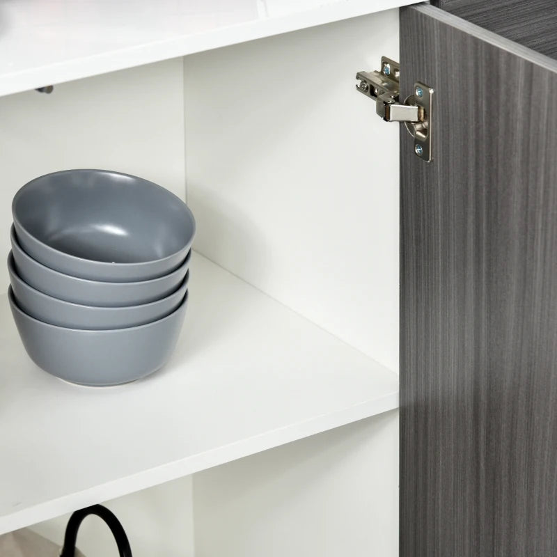 High Gloss Sideboard with 2 Drawers - Modern Push-Open Design Side Cabinet for Living Room & Bedroom in Light Grey & White