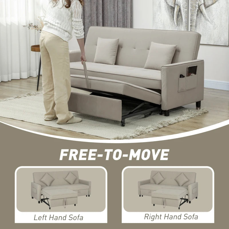 Three-Person Velvet Sofa Bed in Beige - Stylish and Comfortable for Any Living Space